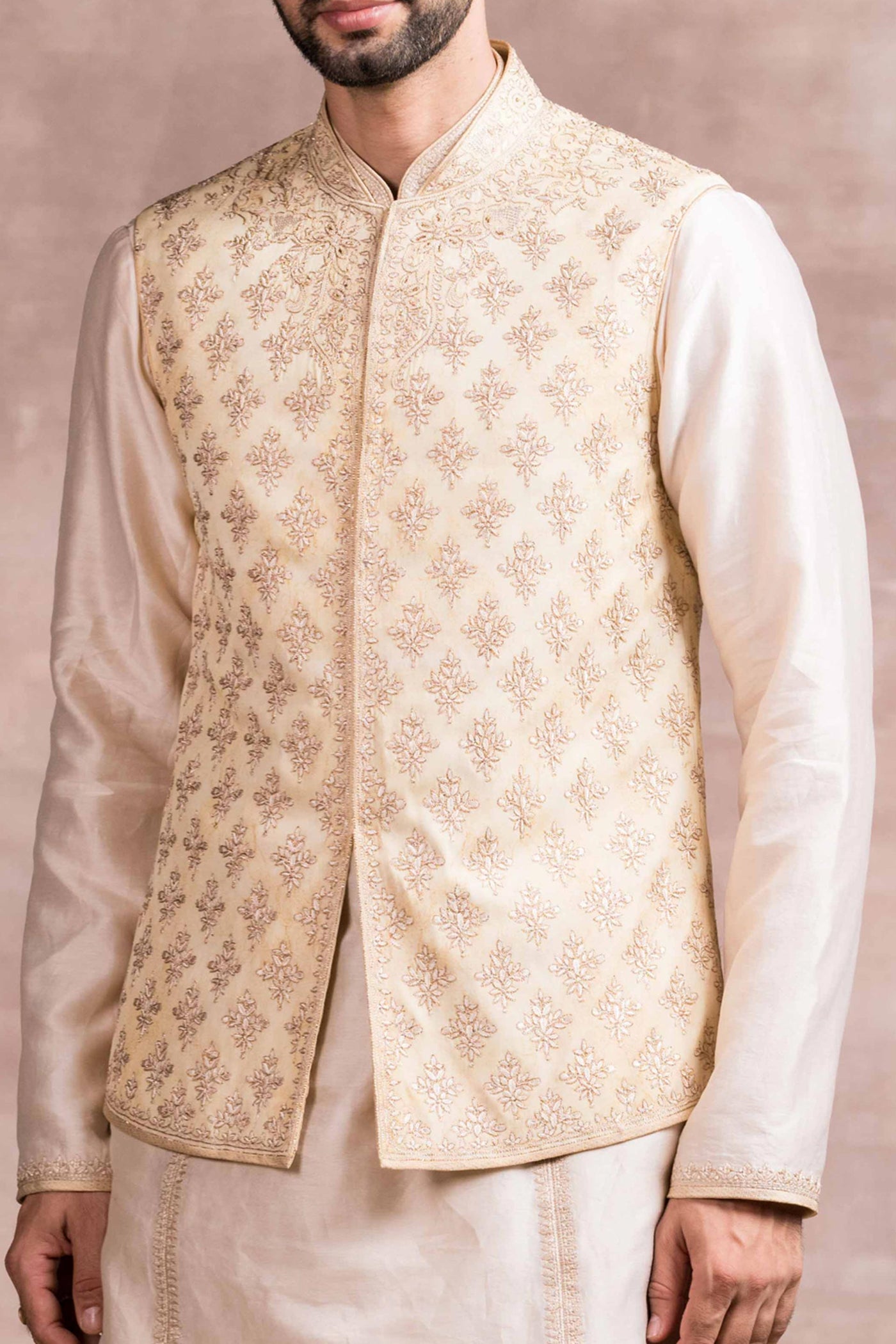 Tarun Tahiliani menswear Chikankari Embroidered Bundi With Kasab Details ivory men online shopping melange singapore indian designer wear