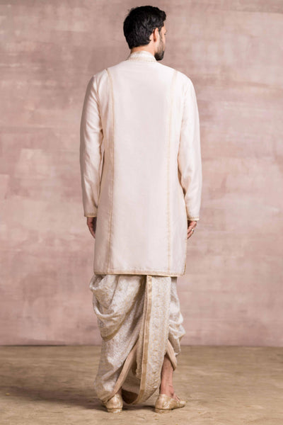 Tarun Tahiliani menswear Chikankari Embroidered Chanderi Kurta With Jacquard Dhoti ivory men online shopping melange singapore indian designer wear