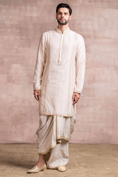 Tarun Tahiliani menswear Chikankari Embroidered Chanderi Kurta With Jacquard Dhoti ivory men online shopping melange singapore indian designer wear