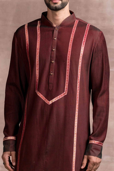 Tarun Tahiliani menswear Chikankari Embroidered Jaal Kurta Paired With Churidar maroon men festive indian designer wear online shopping melange singapore