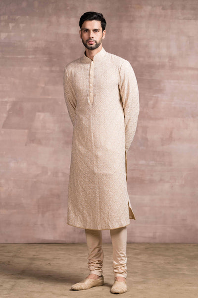 Tarun Tahiliani menswear Chikankari Embroidered Kurta men Paired With A Churidar gold online shopping melange singapore indian designer wear