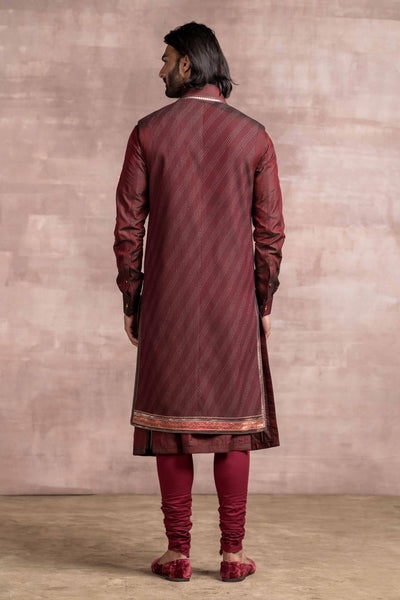 Tarun Tahiliani Chikankari Sherwani With Printed Textured Base And Kasab Details maroon menswear men festive indian designer wear online shopping melange singapore