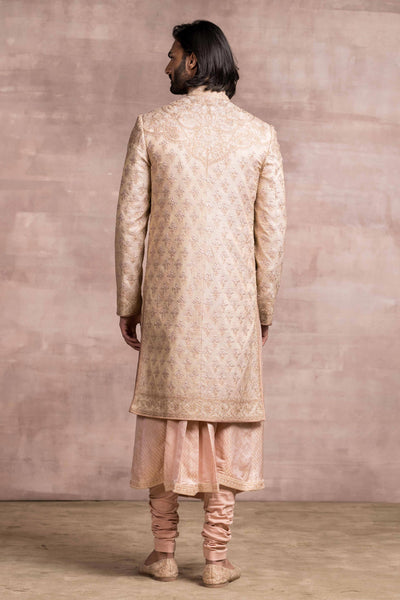 Tarun Tahiliani menswear Chikankari Sherwani With Printed Textured Base And Kasab Details salmon mens online shopping melange singapore indian designer wear