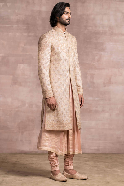 Tarun Tahiliani menswear Chikankari Sherwani With Printed Textured Base And Kasab Details salmon mens online shopping melange singapore indian designer wear