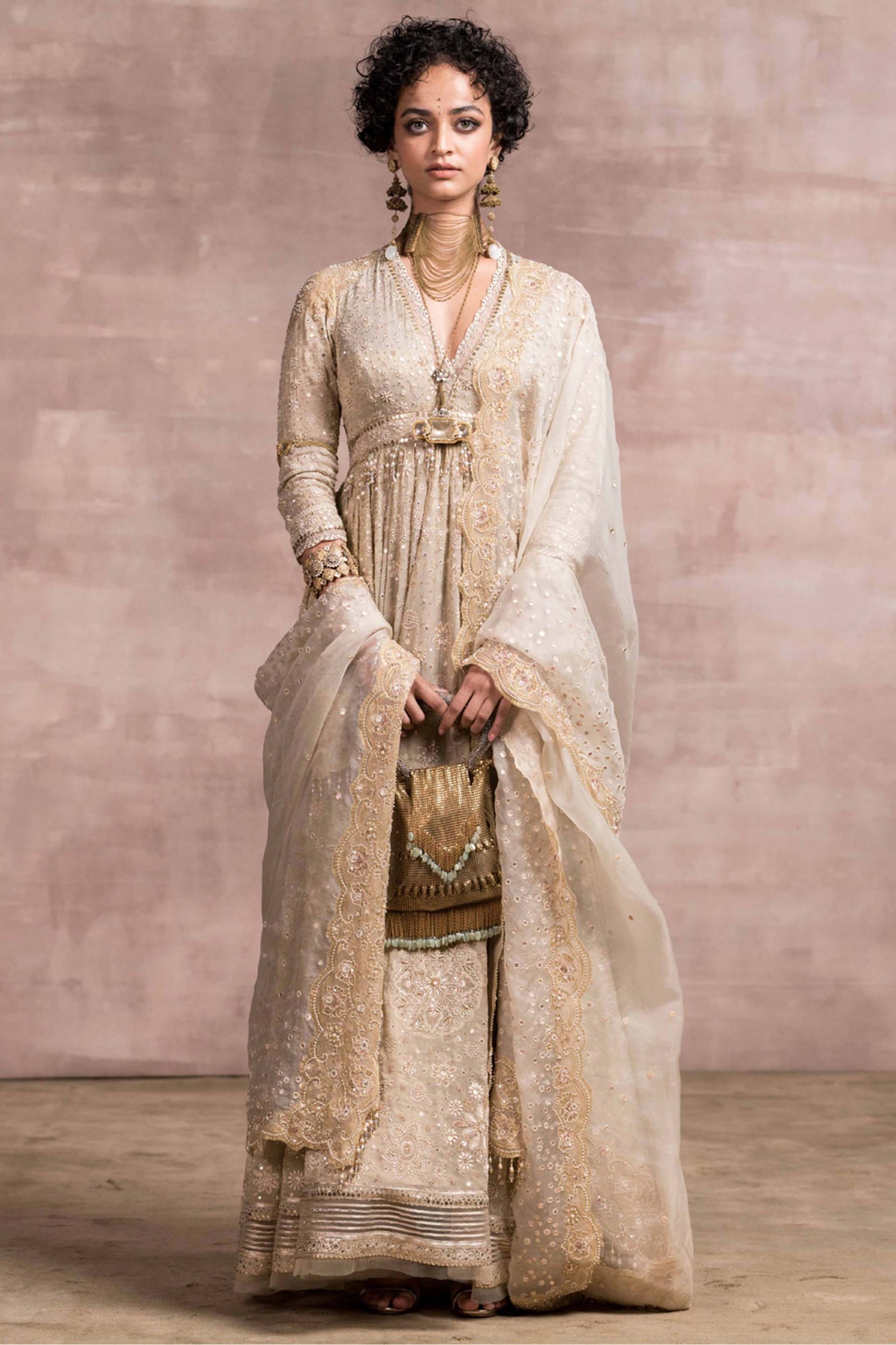 Tarun Tahiliani Chikankari Anarkali With Embroidered Churidar And Tulle Dupatta multi indian occasion wear bridal wedding online shopping melange singapore