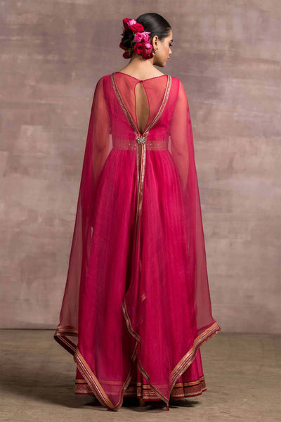 Tarun Tahiliani Classic Anarkali With Attached Sheer Silk Cape And Churidar magenta festive indian designer wear online shopping melange singapore