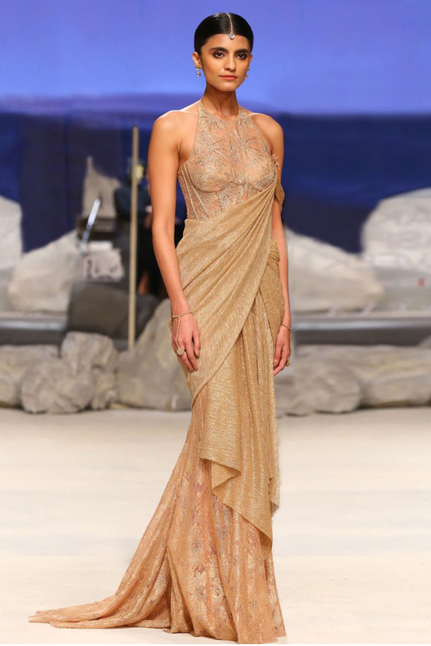 Tarun Tahiliani Concept Saree Champagne indian designer wear online shopping melange singapore