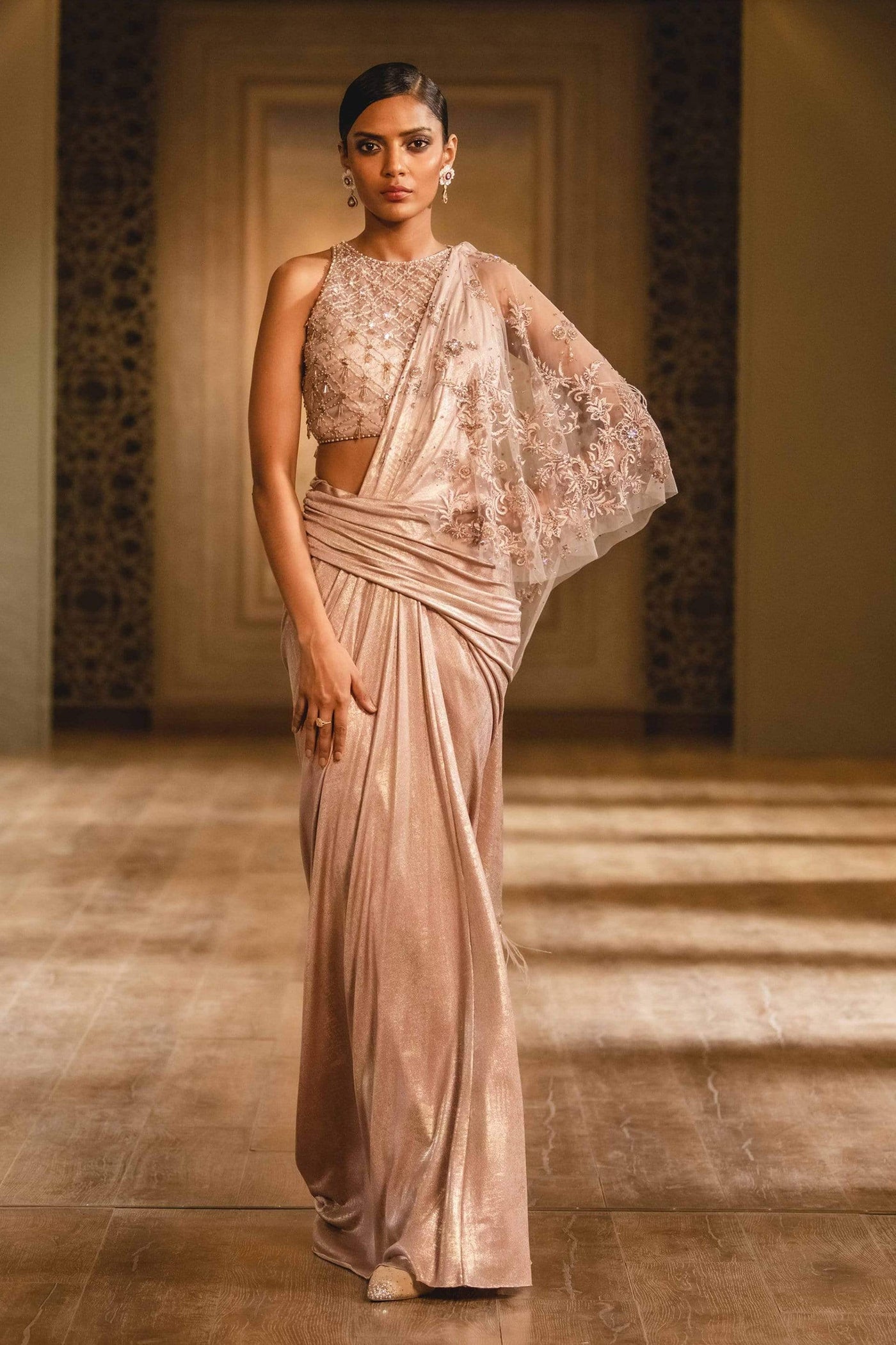 Tarun Tahilianir - lilac pre pleated concept saree - Melange Singapore - Indian Designer Wear Online Shopping