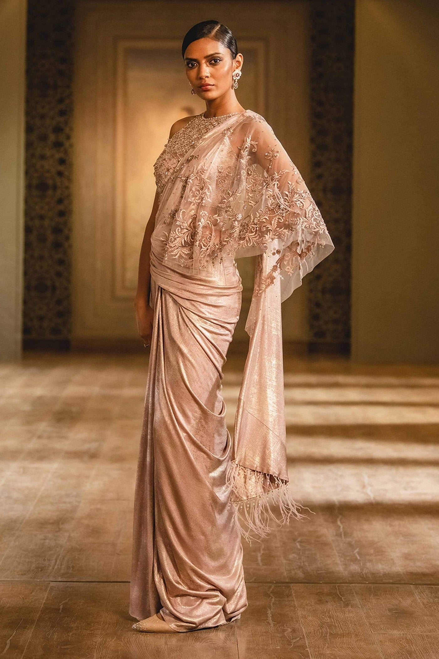 Tarun Tahilianir - lilac pre pleated concept saree - Melange Singapore - Indian Designer Wear Online Shopping