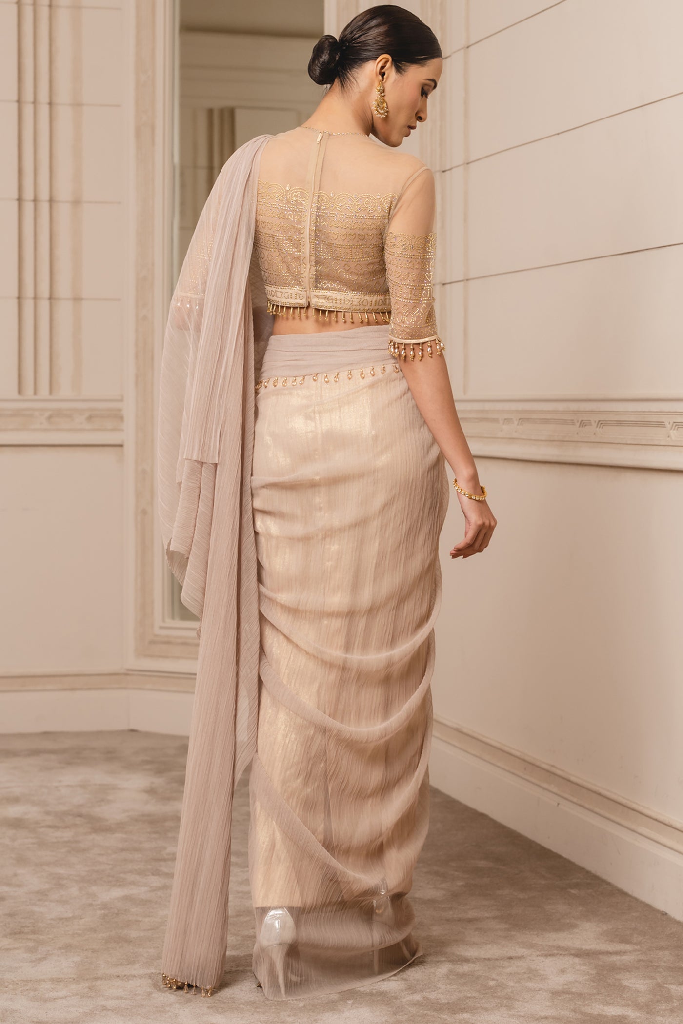 Tarun Tahiliani Concept Saree With Blouse gold festive fusion indian designer wear online shopping melange singapore