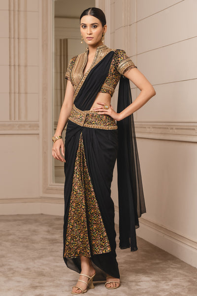 Tarun Tahiliani Concept Saree With Blouse festive fusion black indian designer wear online shopping melange singapore
