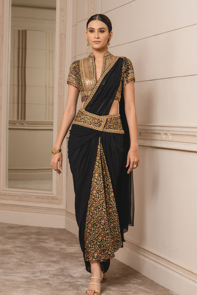 Tarun Tahiliani Concept Saree With Blouse festive fusion black indian designer wear online shopping melange singapore