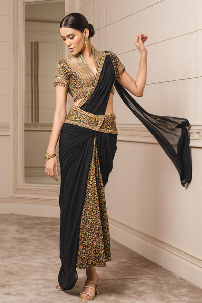 Tarun Tahiliani Concept Saree With Blouse festive fusion black indian designer wear online shopping melange singapore