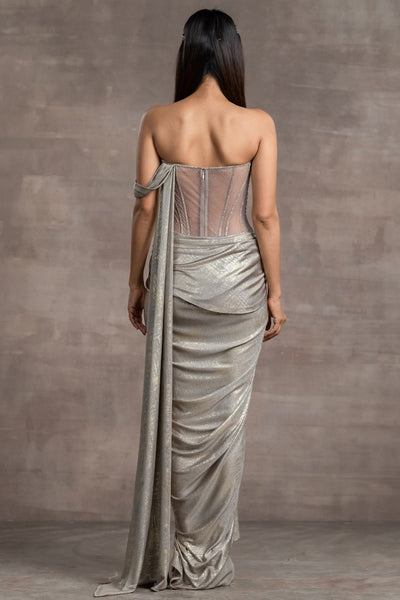 Tarun Tahiliani Concept Saree With Corset oyster grey online shopping melange singapore indian designer wear
