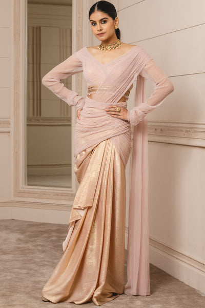 Tarun tahiliani Concept Saree With Fluted Blouse blush indian designer wear bridal wedding online shopping melange singapore
