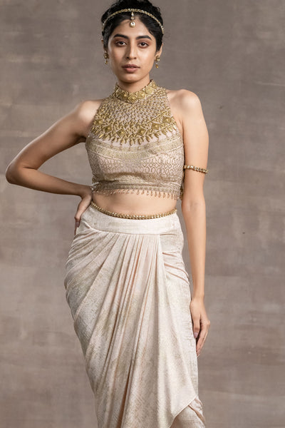 Tarun Tahiliani Concept Saree With Jewelled Blouse blush festive indian designer wear online shopping melange singapore