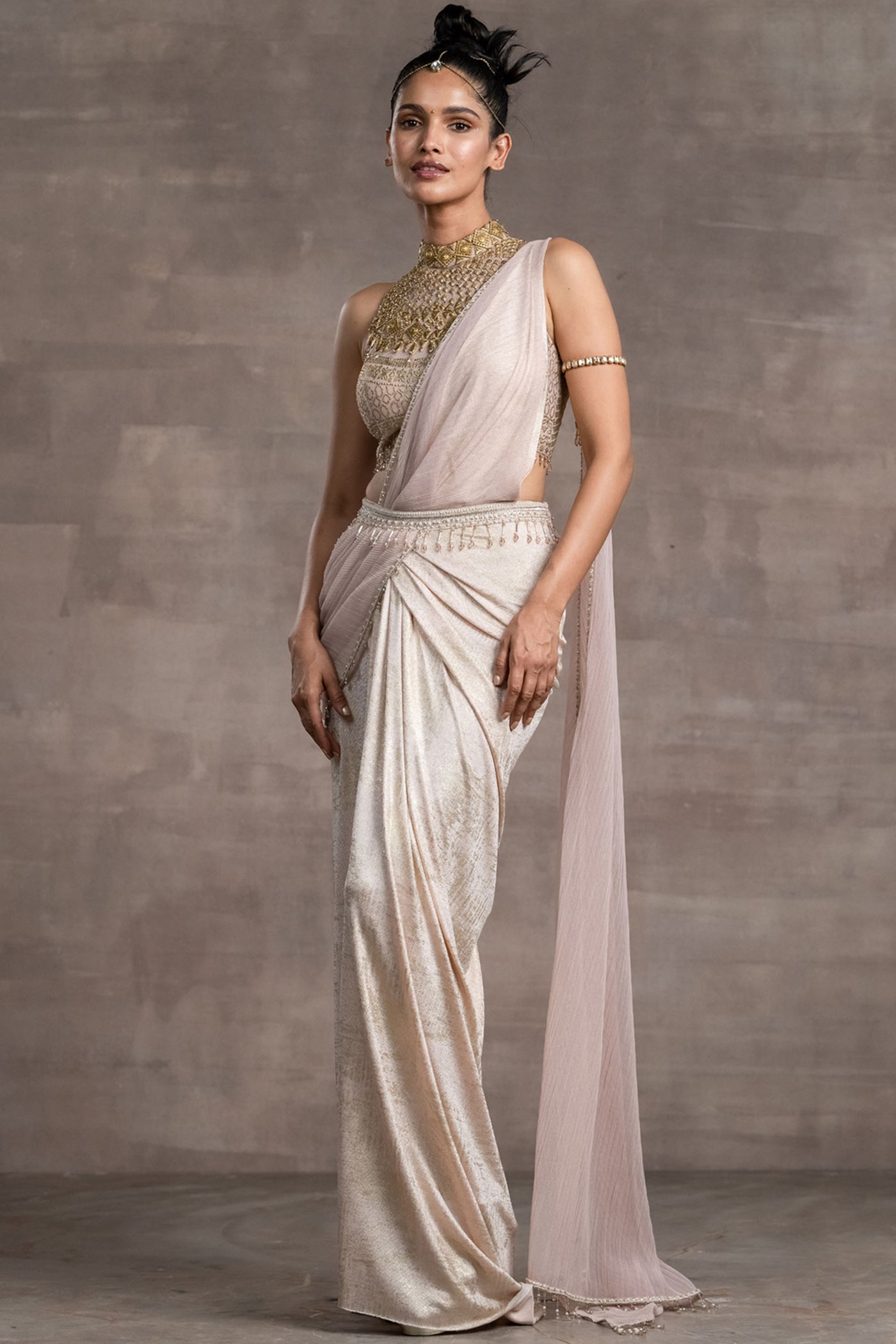 Tarun Tahiliani Concept Saree With Jewelled Blouse blush festive indian designer wear online shopping melange singapore