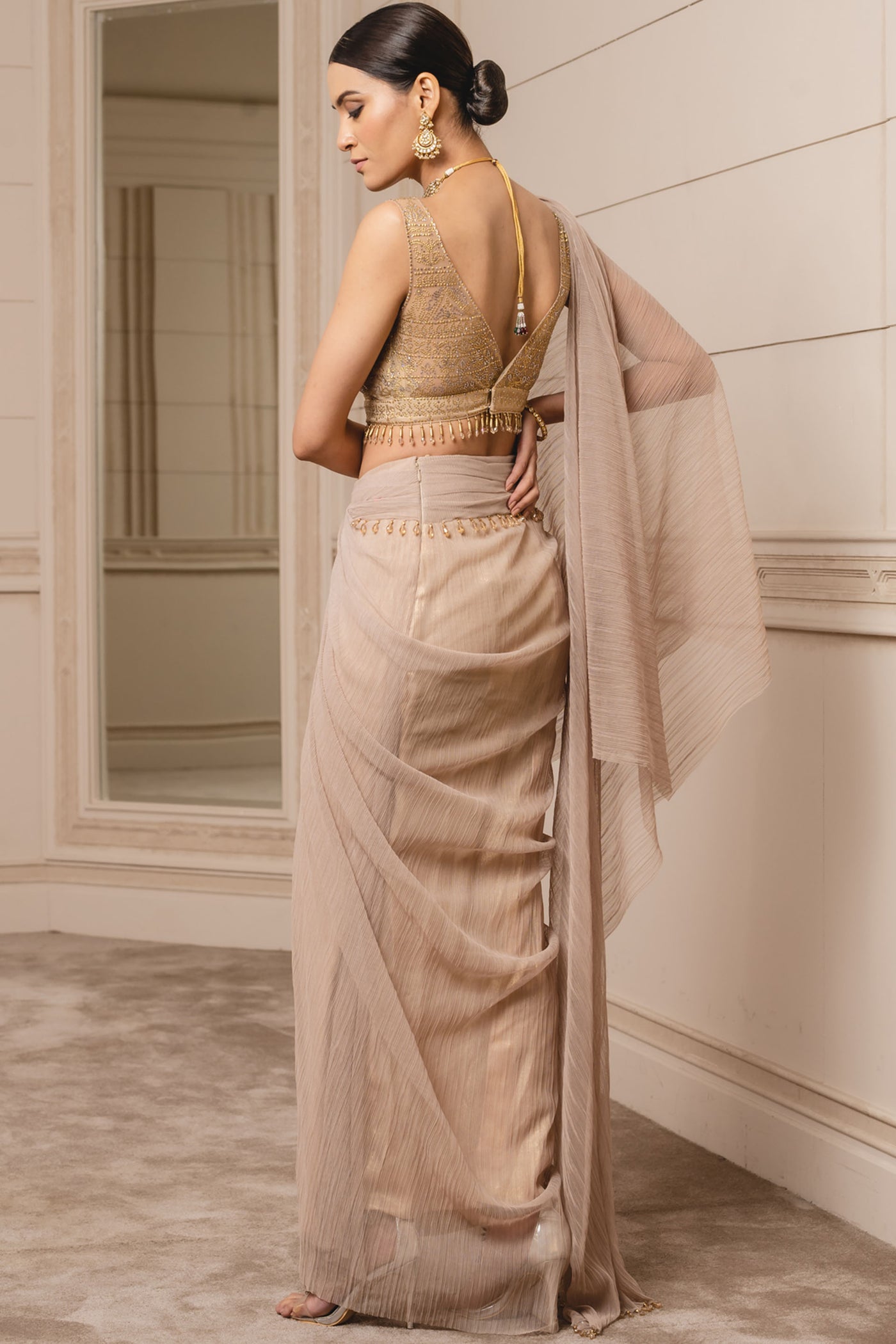Tarun tahiliani Concept Saree With Studded Blouse gold indian designer wear bridal wedding online shopping melange singapore