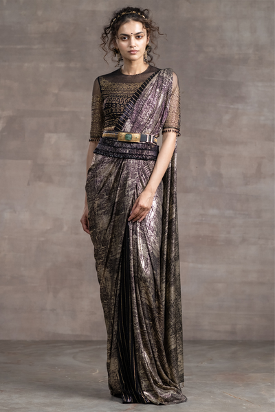 Tarun tahiliani Concept Saree With Studded Blouse metallic black indian designer wear bridal wedding online shopping melange singapore