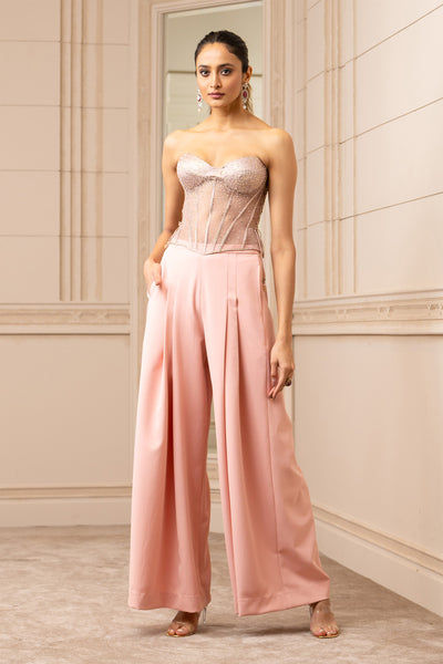 Tarun Tahiliani Corset Paired With Flare Trousers blush online shopping melange singapore indian designer wear