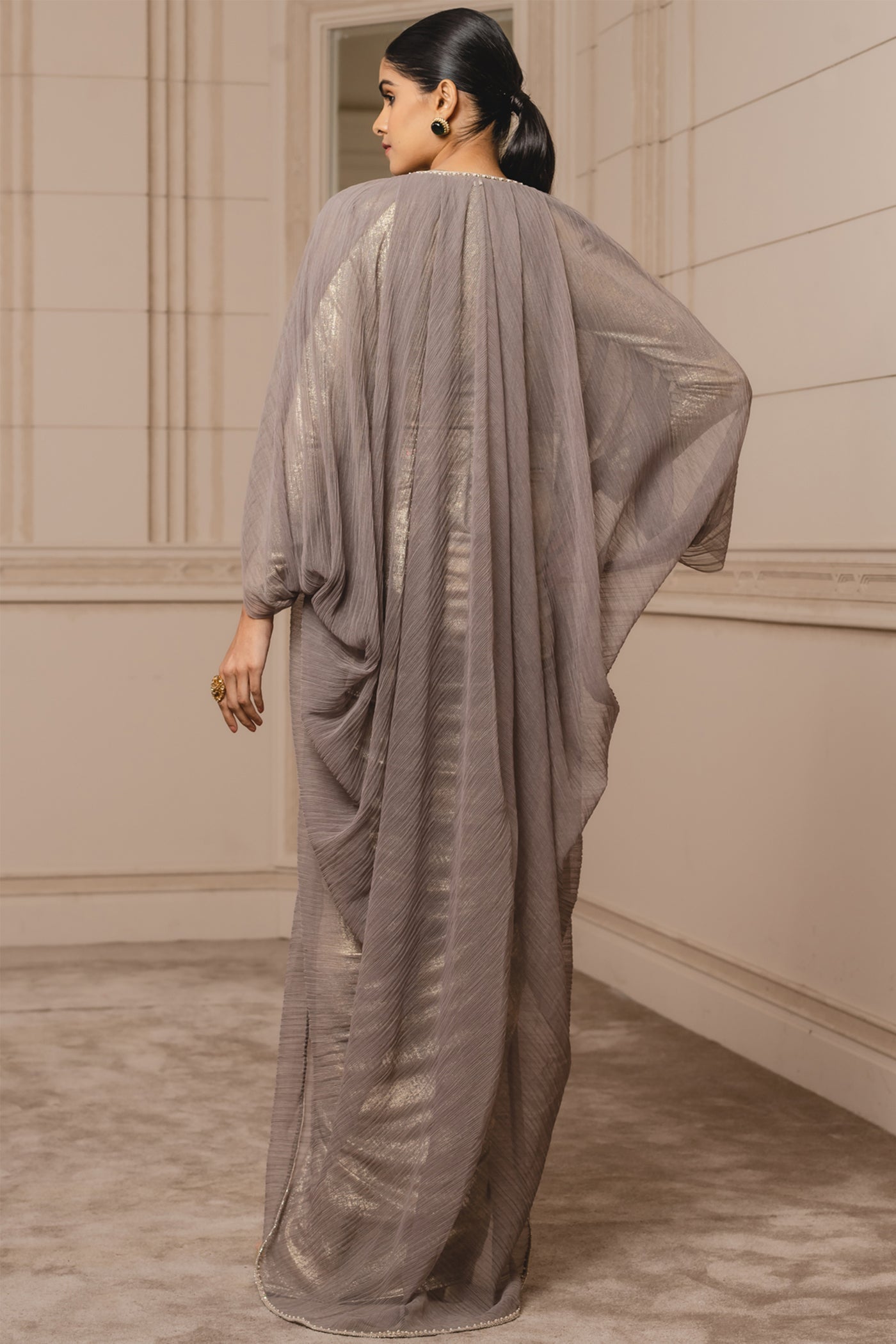 Tarun Tahiliani Crinkled Tulle Cape oyster grey online shopping melange singapore indian designer wear