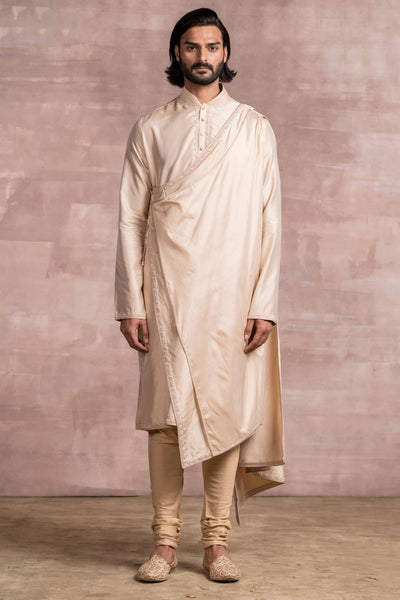 Tarun Tahiliani Draped Kurta With French Knot Embroidery menswear mens gold festive indian designer wear online shopping melange singapore