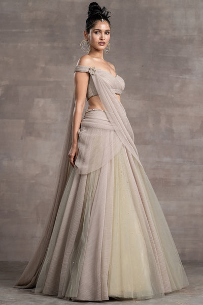 Tarun tahiliani Draped Lehenga gold indian designer wear bridal wedding online shopping melange singapore