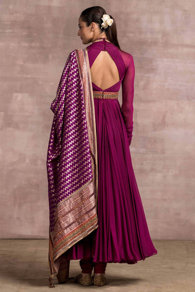 Tarun Tahiliani Draped Anarkali In Shot Chiffon Fabric With Handloom Dupatta And Churidar festive indian designer wear online shopping melange singapore