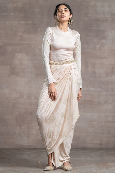 Tarun tahiliani Draped Skirt And Bodysuit blush indian designer wear bridal wedding online shopping melange singapore