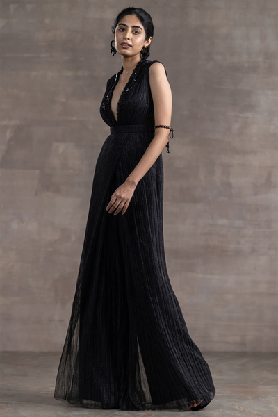Tarun tahiliani Draped Tulle Jumpsuit black silver indian designer wear bridal wedding online shopping melange singapore
