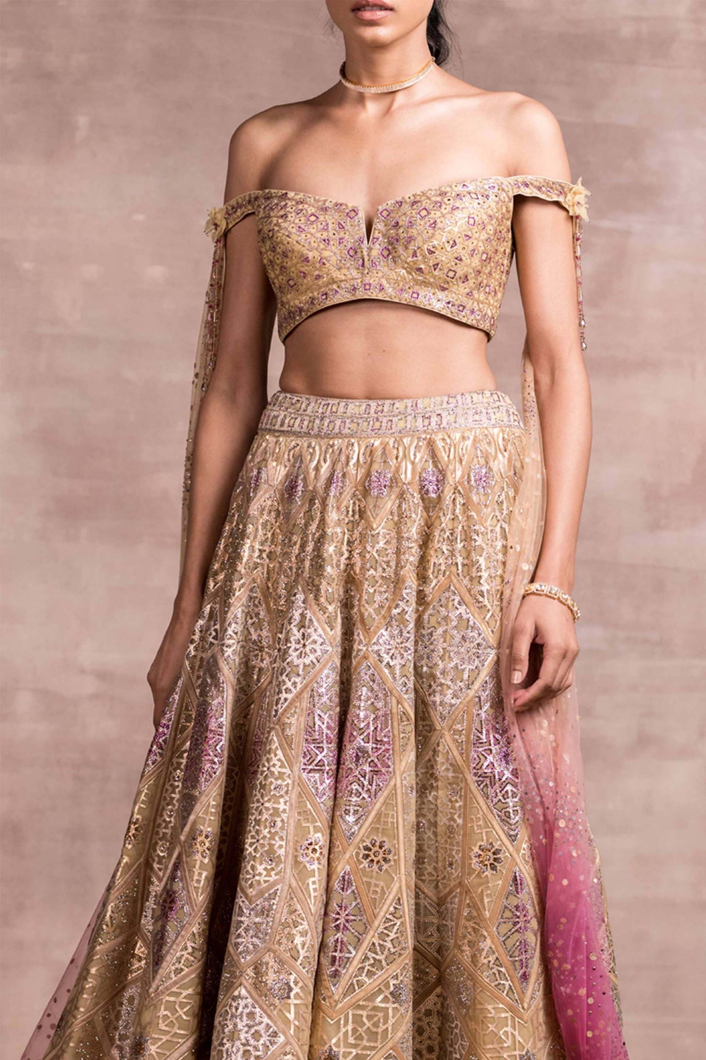 Tarun Tahiliani Embellished Laser-Cut Gota Lehenga With Blouse pink bridal indian wedding designer wear online shopping melange singapore