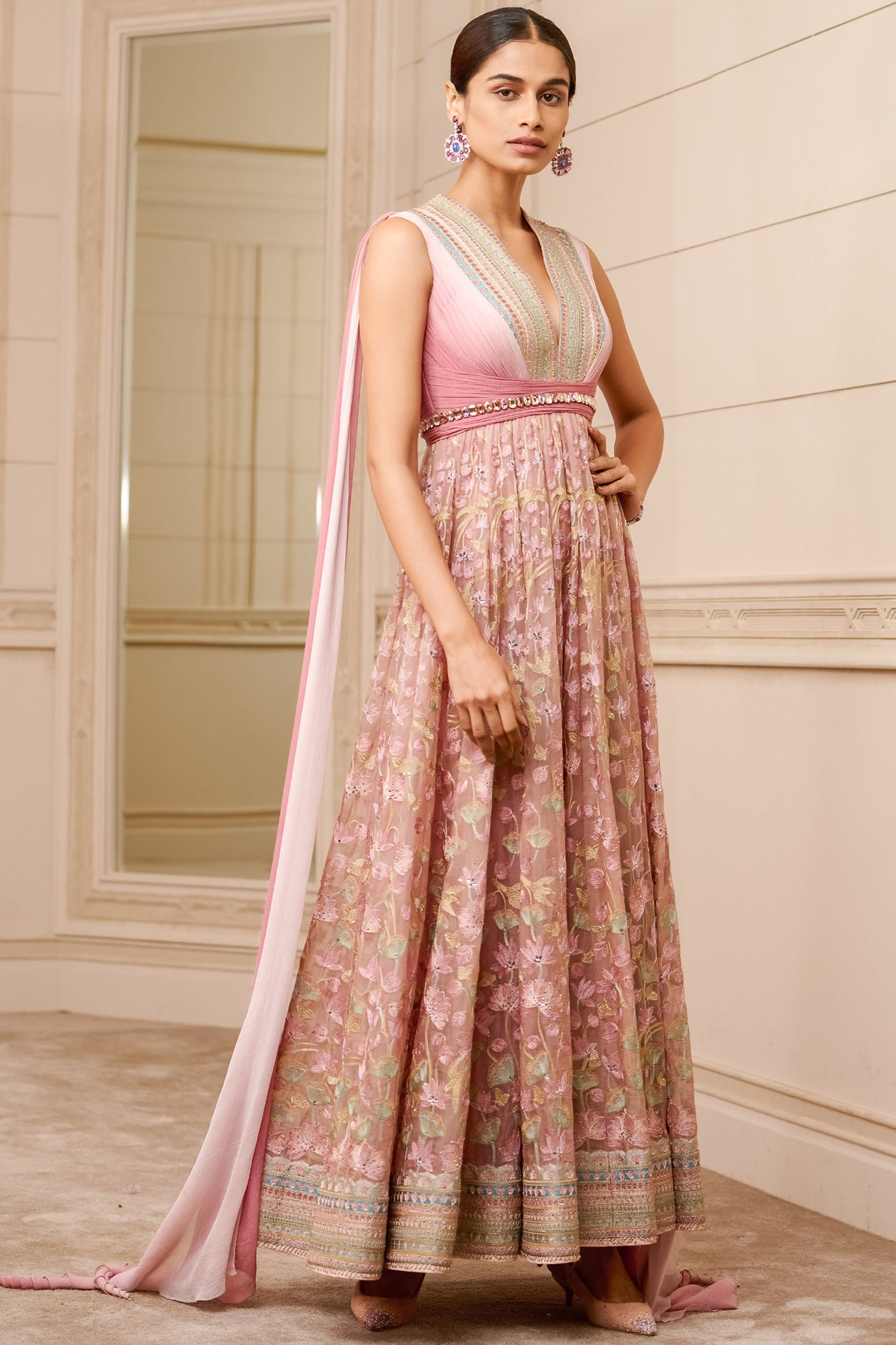 Tarun Tahiliani Embroidered Anarkali With Churidar old rose festive indian designer wear online shopping melange singapore