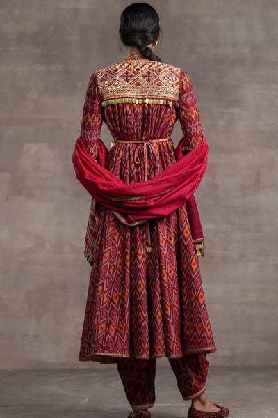 Tarun tahiliani Embroidered Ikat Kurta With Dhoti  maroon indian designer wear bridal wedding online shopping melange singapore