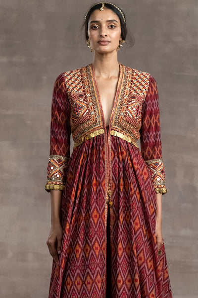 Tarun tahiliani Embroidered Ikat Kurta With Dhoti  maroon indian designer wear bridal wedding online shopping melange singapore