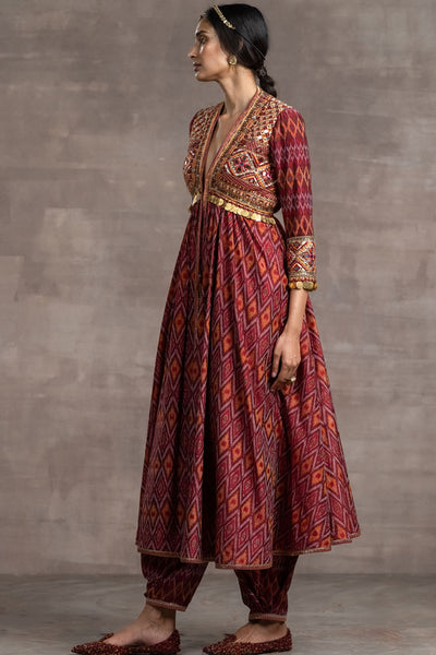 Tarun tahiliani Embroidered Ikat Kurta With Dhoti  maroon indian designer wear bridal wedding online shopping melange singapore