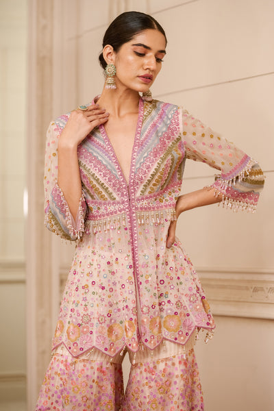 Tarun Tahiliani Embroidered Kurti With Sharara And Dupatta ivory festive indian designer wear online shopping melange singapore wedding bridal