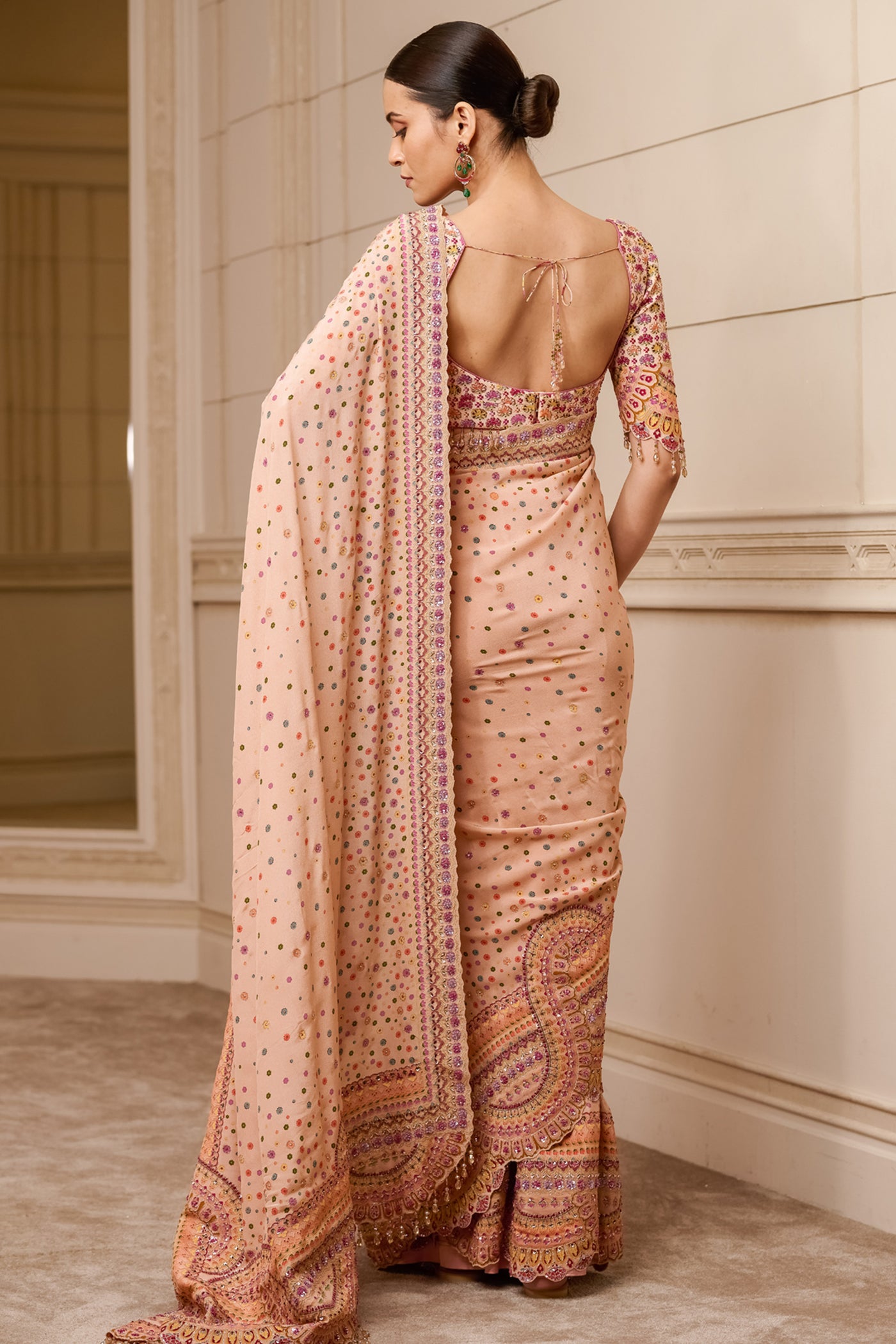 tarun tahiliani Embroidered Saree With Classic Blouse peach festive indian designer wear online shopping melange singapore bridal wedding