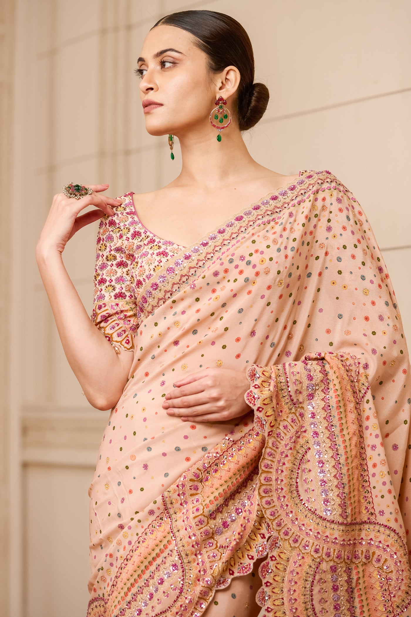 tarun tahiliani Embroidered Saree With Classic Blouse peach festive indian designer wear online shopping melange singapore bridal wedding