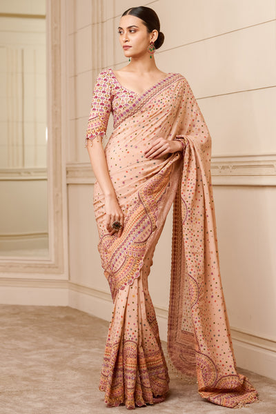 tarun tahiliani Embroidered Saree With Classic Blouse peach festive indian designer wear online shopping melange singapore bridal wedding