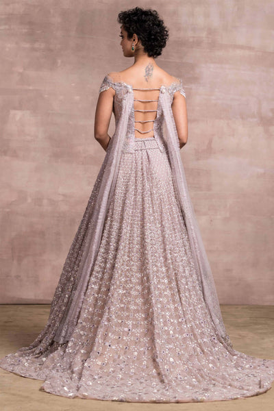 Embroidered Tulle Lehenga With Long Trail With Lace Blouse And Tulle Wings