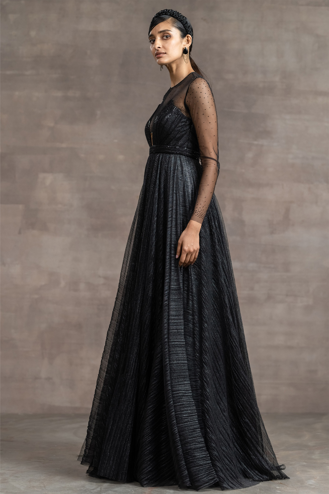 Tarun tahiliani Flared Gown With Bodice black silver indian designer wear bridal wedding online shopping melange singapore