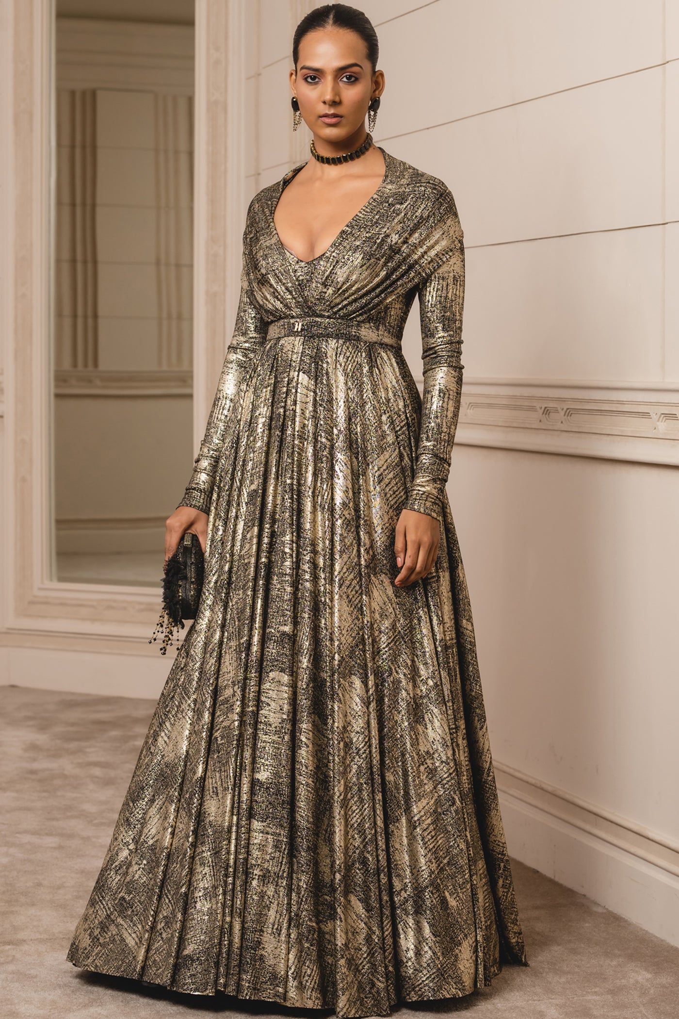 Tarun Tahiliani Flared Gown With Bow black online shopping melange singapore indian designer wear