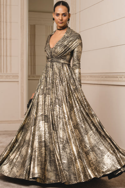 Tarun Tahiliani Flared Gown With Bow black online shopping melange singapore indian designer wear