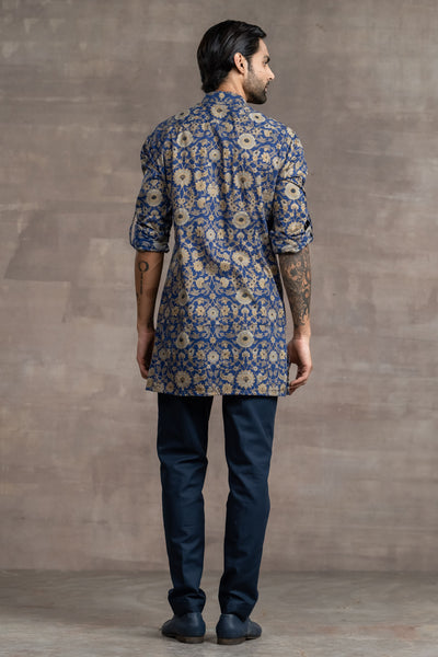 Tarun Tahiliani Floral-printed Front Open Kurta blue menswear designer fashion online shopping melange singapore