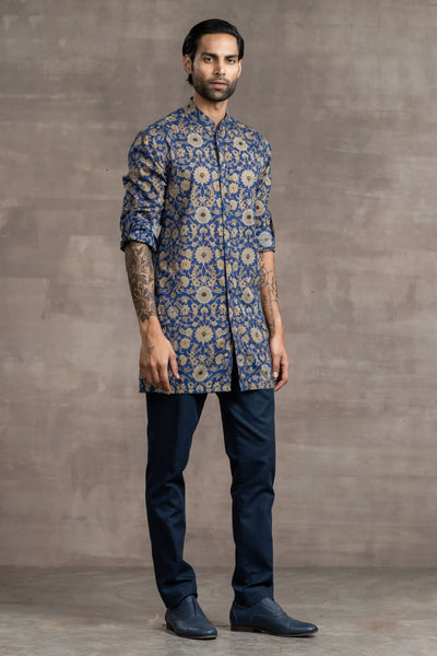 Tarun Tahiliani Floral-printed Front Open Kurta blue menswear designer fashion online shopping melange singapore