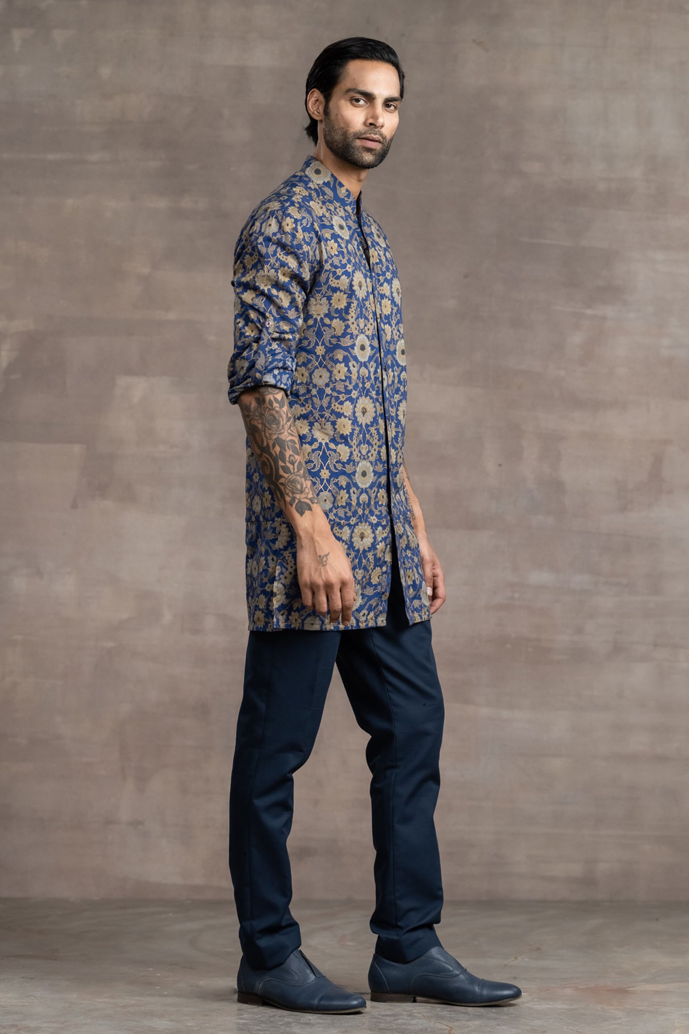 Tarun Tahiliani Floral-printed Front Open Kurta blue menswear designer fashion online shopping melange singapore