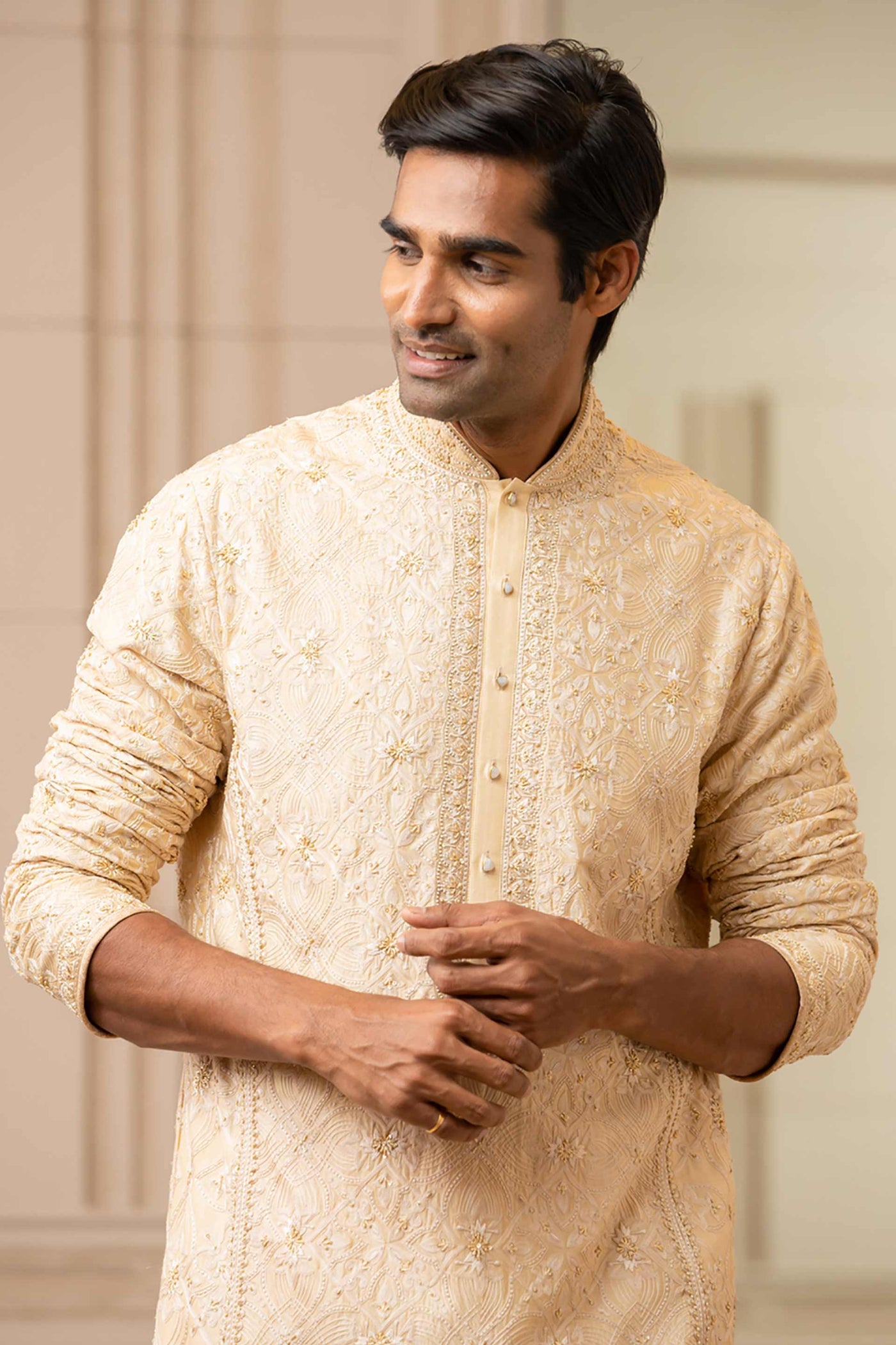 Tarun tahiliani Gold Silk Kurta festive indian designer wear online shopping melange singapore