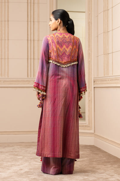 Tarun Tahiliani Handloom Long Kurta With Kantha Embroidery pink purple online shopping melange singapore indian designer wear