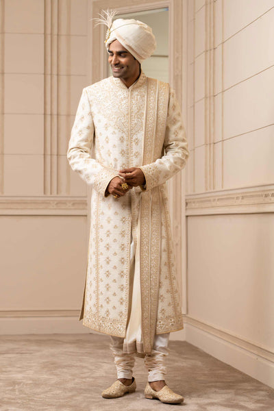 Tarun tahiliani Embroidered Silk Sherwani Ivory festive indian designer wear online shopping melange singapore