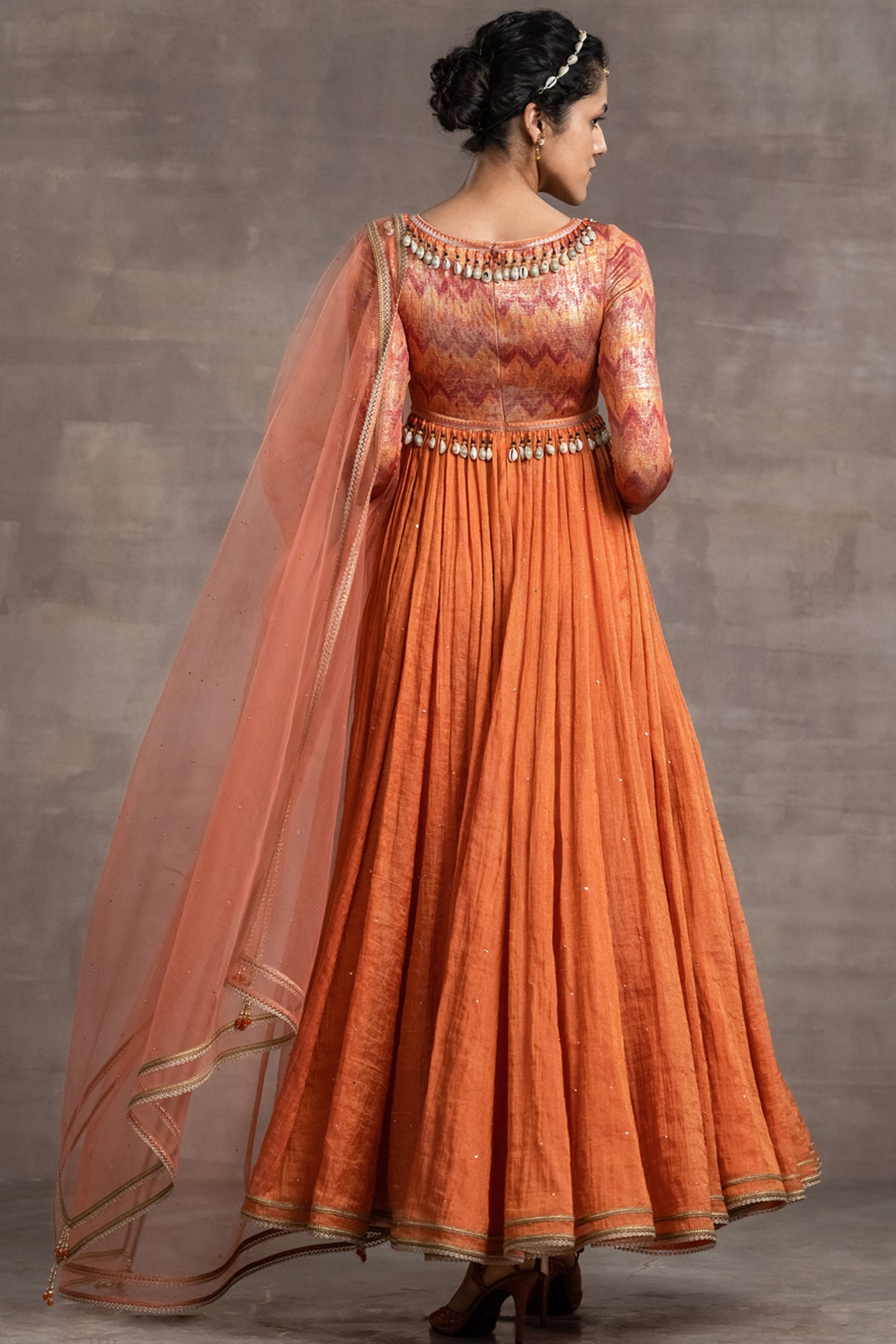 Tarun tahiliani Jacquard Anarkali, Churidar And Dupatta rust indian designer wear bridal wedding online shopping melange singapore 